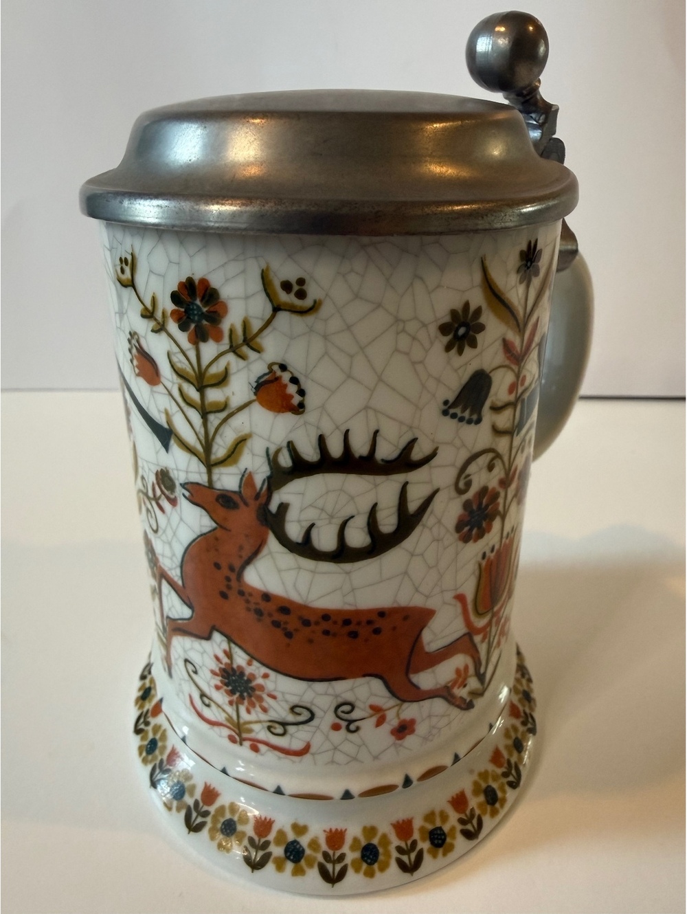 Vintage German Porcelain Hunting Beer Stein with Pewter Lid – RZ Angel Mark